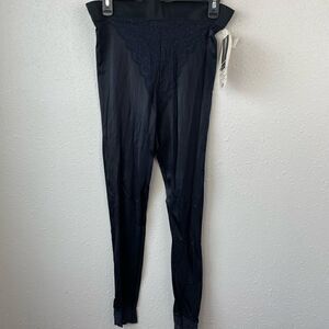 NWT Go Figure Womens Blue Lingerie Lace Trimmed Garment Skim Leg Leggings Size L